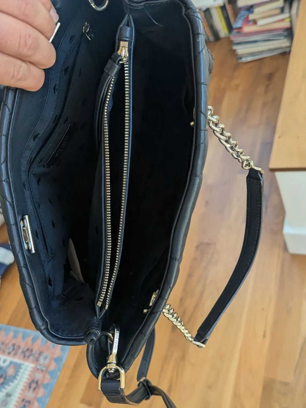 kate spade Black Quilted Leather Shoulder Bag with Chain Detail